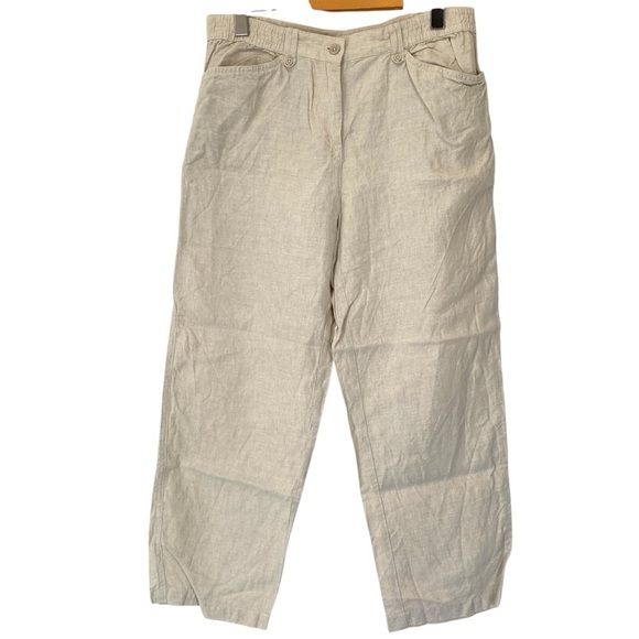 Jones New York Sport Pants Womens 8 Tan Elastic Waist Straight Leg Linen - Picture 1 of 7